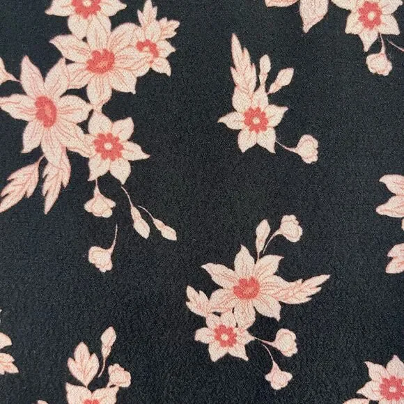 Loft Women's Size Large Knee Length Black and Pink Floral Dress with tie bow - Picture 4 of 8